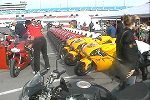 The lineup of S-Model Ducatis ready for the track.